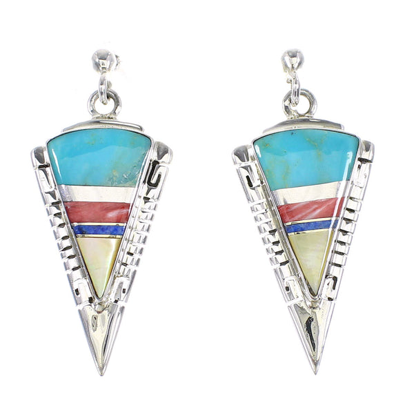 Genuine Sterling Silver Multicolor Inlay Arrowhead Post Dangle Earrings AX95409